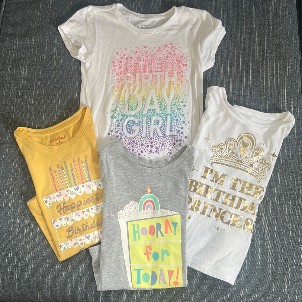 Little girls size 4 XS 4T Birthday T-Shirts Princess Cake Candles Celebrate